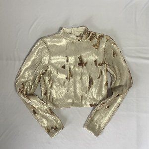 Silence & Noise sequin 2-color top white & gold sz S